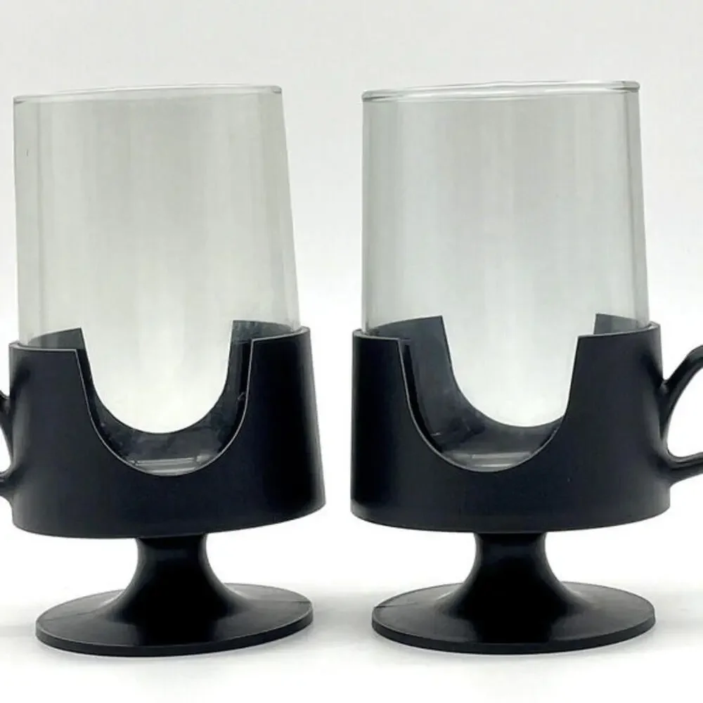 Retro Black‎ Handle Pedestal 8oz Glass Mugs Corning Hot Cold GLAS SNAP